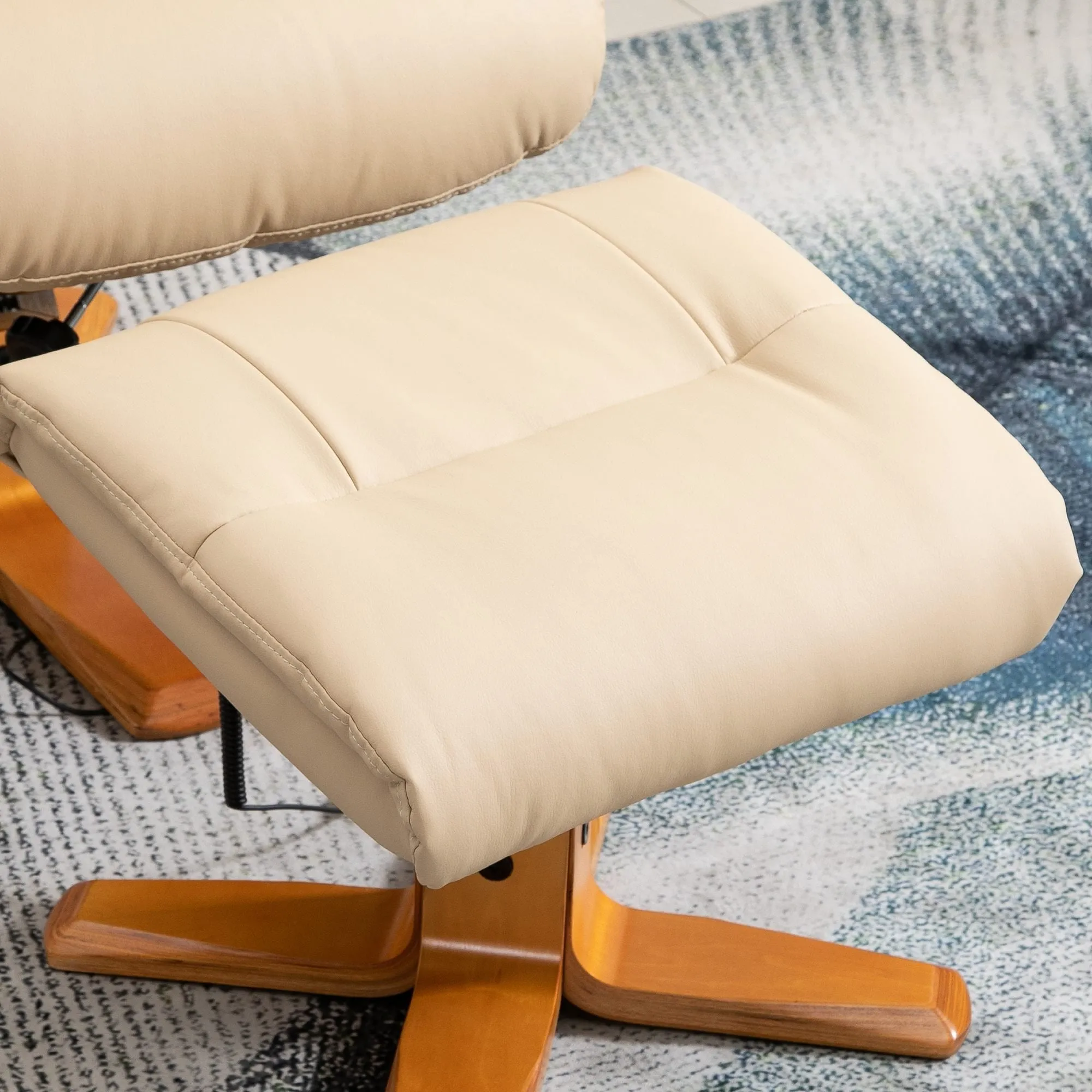 10-Point Massage Sofa Armchair Chair PU Leather W/ Footrest Stool Recliner Beige Ottoman