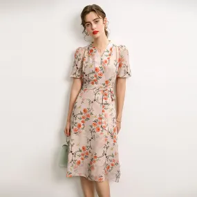 100% Mulberry Silk Midi Dress Floral, Embroidered Dress, Fashion Runway Summer Dress 100% Mulberry Silk Midi Dress Floral, Embroidered Dress, Fashion Runway Summer Dress