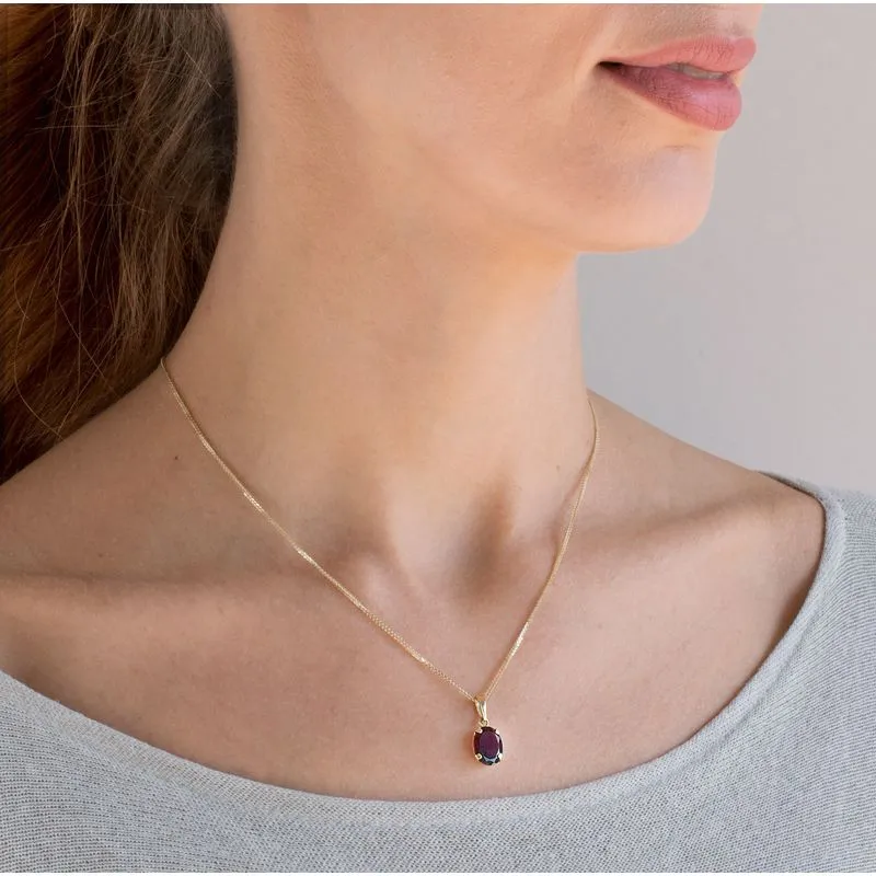 14K Yellow Gold Oval Red Garnet 8X10mm Pendant