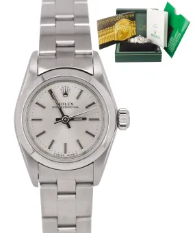 1999 Ladies Rolex Oyster Perpetual 67180 Silver Stick No Holes Oyster 24mm Watch 1999 Ladies Rolex Oyster Perpetual 67180 Silver Stick No Holes Oyster 24mm Watch