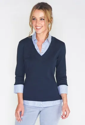 2-IN-1 COTTON TOP WITH BLUE OXFORD STRIPE 2-IN-1 COTTON TOP WITH BLUE OXFORD STRIPE