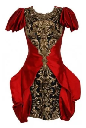 2010 Alexander McQueen Final Runway Collection Red Satin Metallic Bullion Dress 2010 Alexander McQueen Final Runway Collection Red Satin Metallic Bullion Dress