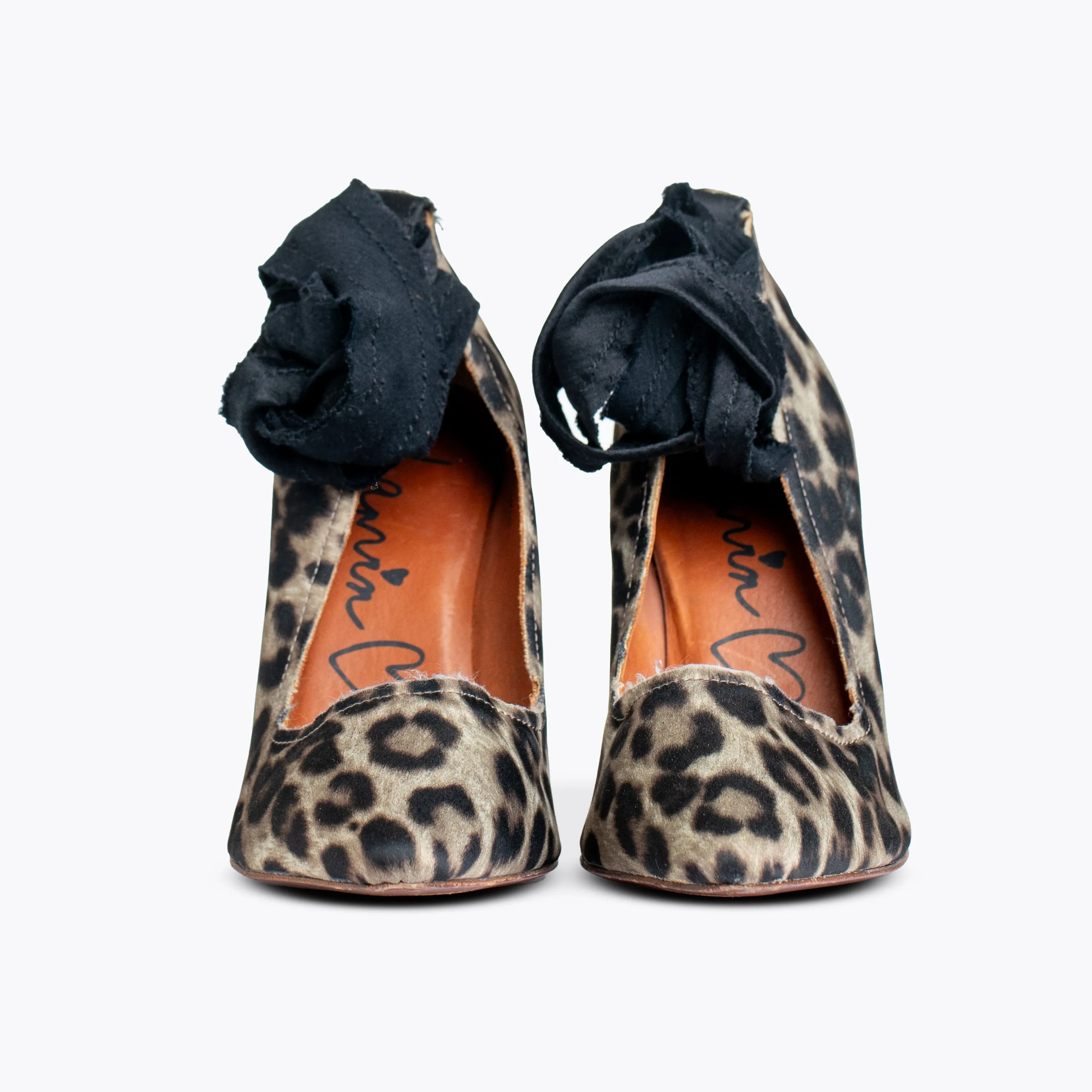 2010 LANVIN X H&M LEOPARD PRINT RIBBON RHINESTONE HEELED PUMPS