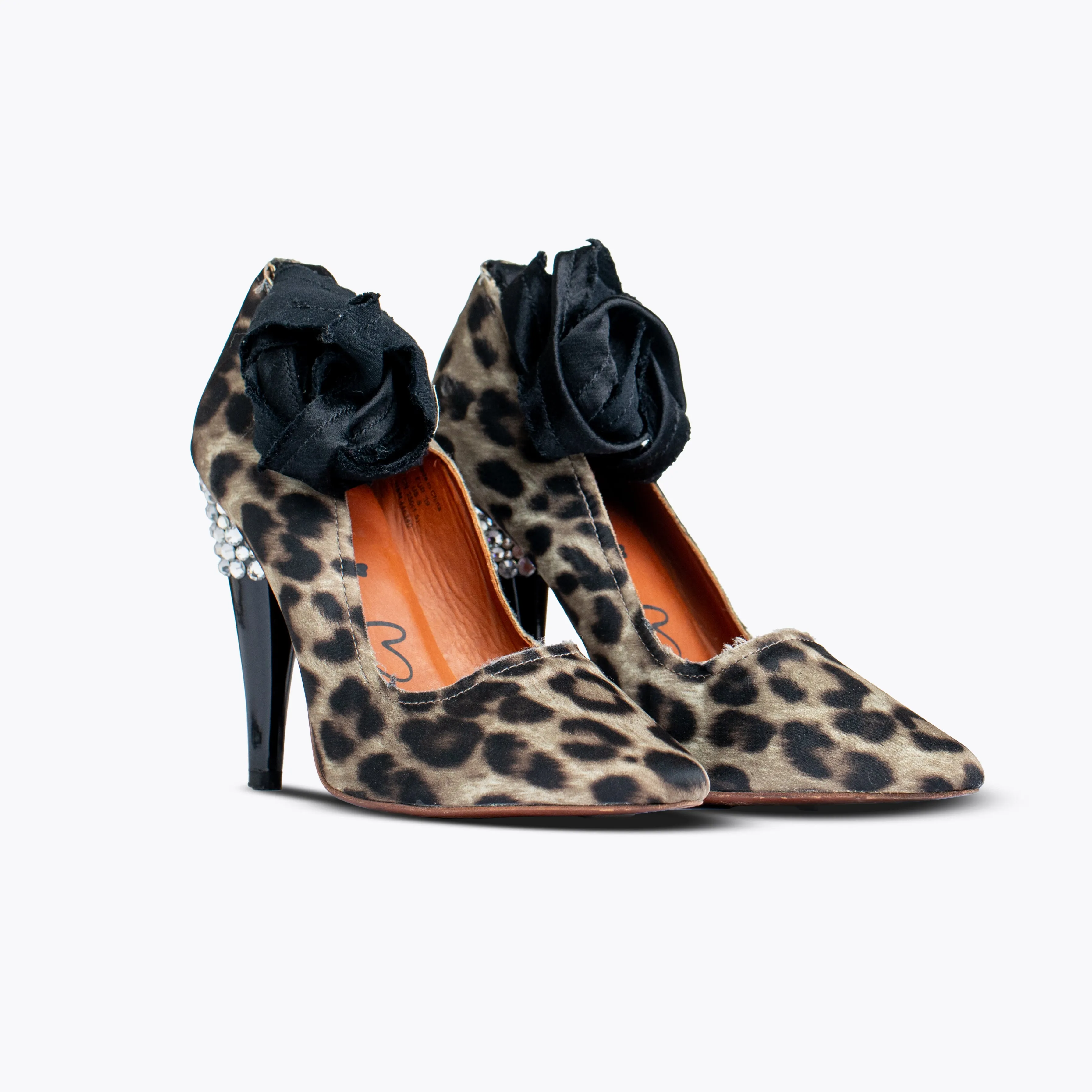 2010 LANVIN X H&M LEOPARD PRINT RIBBON RHINESTONE HEELED PUMPS