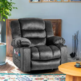 36.6" Wide Velvet Manual Swivel Rocker Heating Massage Recliner Chair with Cupholders 36.6" Wide Velvet Manual Swivel Rocker Heating Massage Recliner Chair with Cupholders