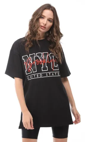 94784 Trendy Over Sized Cotton T-Shirt - Black 94784 Trendy Over Sized Cotton T-Shirt - Black