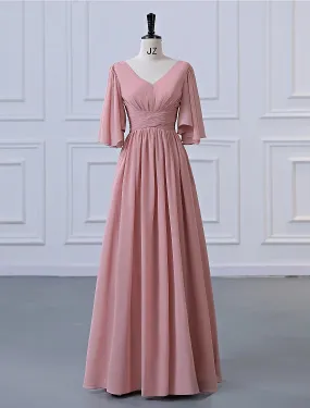 A-Line Bridesmaid Dress V Neck Half Sleeve Elegant Floor Length Chiffon with Pleats / RufflesA-Line Bridesmaid Dress V Neck Half Sleeve Elegant Floor Length Chiffon with Pleats / Ruffles A-Line Bridesmaid Dress V Neck Half Sleeve Elegant Floor Length Chiffon with Pleats / RufflesA-Line Bridesmaid Dress V Neck Half Sleeve Elegant Floor Length Chiffon with Pleats / Ruffles