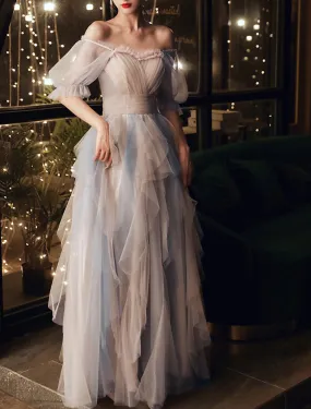 A-Line Prom Dresses Color Block Dress Wedding Party Dress Birthday Floor Length Half Sleeve Scoop Neck Tulle with Pleats Ruffles A-Line Prom Dresses Color Block Dress Wedding Party Dress Birthday Floor Length Half Sleeve Scoop Neck Tulle with Pleats Ruffles