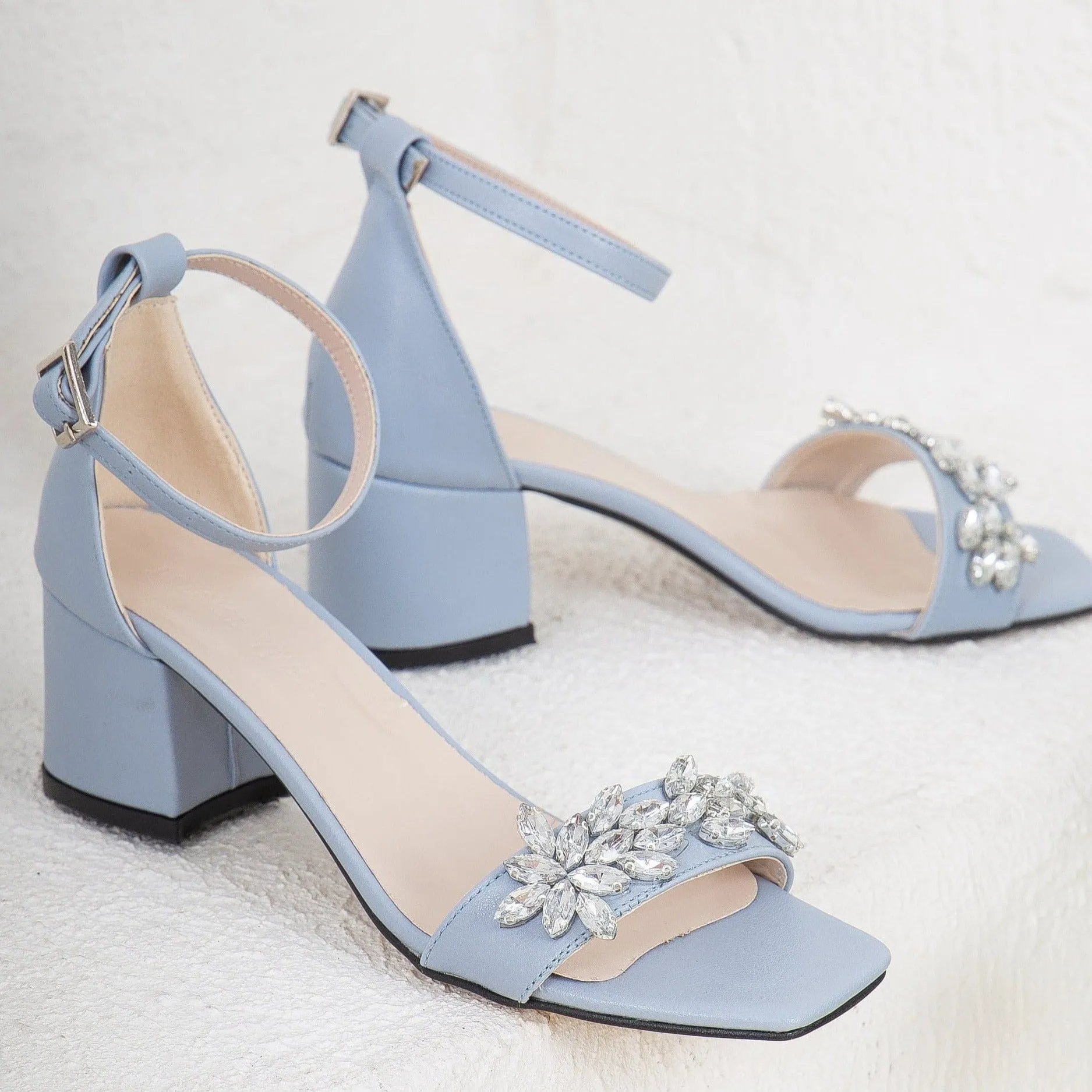 Adeline - Blue Wedding Shoes with Rhinestones