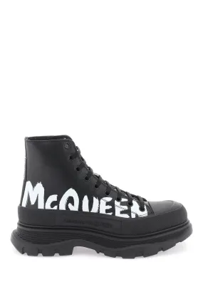 ALEXANDER MCQUEEN Men's Graffiti Print Leather Ankle Boots for SS23 ALEXANDER MCQUEEN Men's Graffiti Print Leather Ankle Boots for SS23