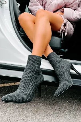 Always On Trend Rhinestone Sock Booties (Black) Always On Trend Rhinestone Sock Booties (Black)