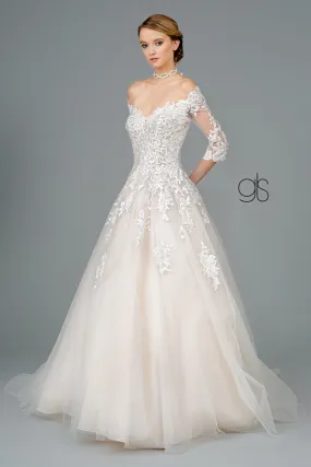 Applique Long Off Shoulder Wedding Dress by Elizabeth K GL1803 Applique Long Off Shoulder Wedding Dress by Elizabeth K GL1803