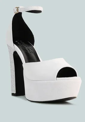 BEATY White Rhinestones High Block Heeled Sandals BEATY White Rhinestones High Block Heeled Sandals