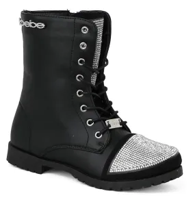 bebe Girls Lace up Combat Boots with Rhinestones Casual Dress Fashion Shoes bebe Girls Lace up Combat Boots with Rhinestones Casual Dress Fashion Shoes