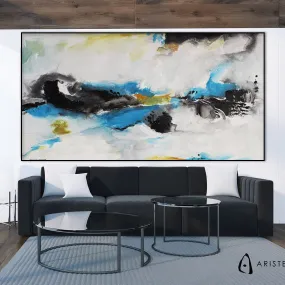 Blue, black & orange abstract oversized wall art made to order in a custom size Blue, black & orange abstract oversized wall art made to order in a custom size