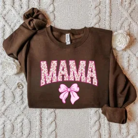 (Brown) Floral Bow Mama Adult Sweatshirt (Brown) Floral Bow Mama Adult Sweatshirt