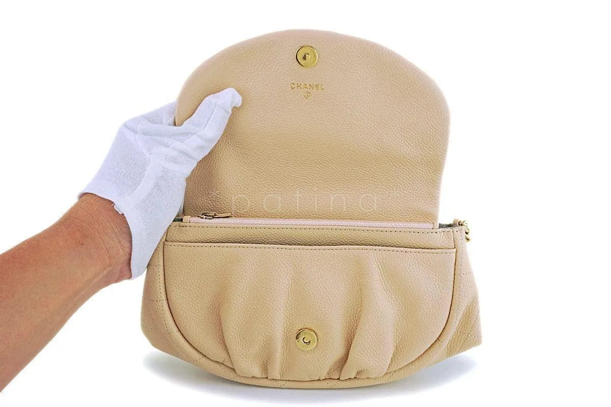 Chanel Beige Clair Caviar Half Moon WOC Wallet on Chain Flap Bag GHW