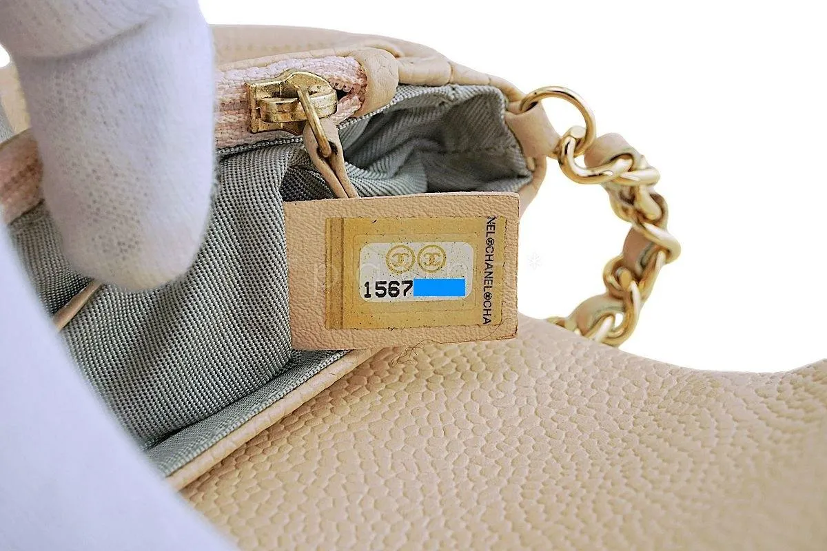 Chanel Beige Clair Caviar Half Moon WOC Wallet on Chain Flap Bag GHW