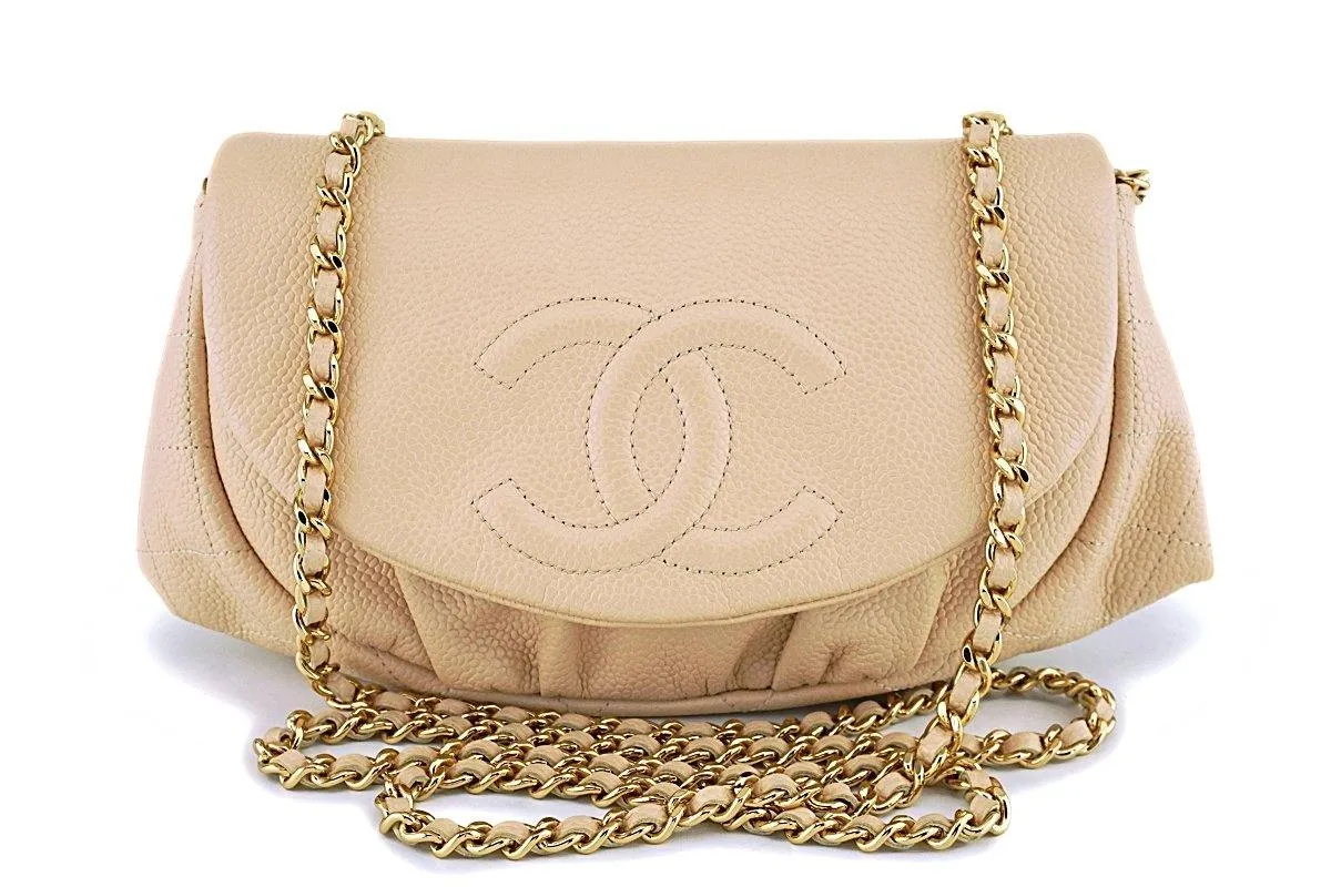 Chanel Beige Clair Caviar Half Moon WOC Wallet on Chain Flap Bag GHW