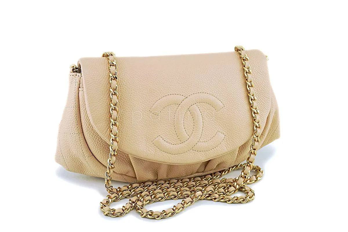 Chanel Beige Clair Caviar Half Moon WOC Wallet on Chain Flap Bag GHW