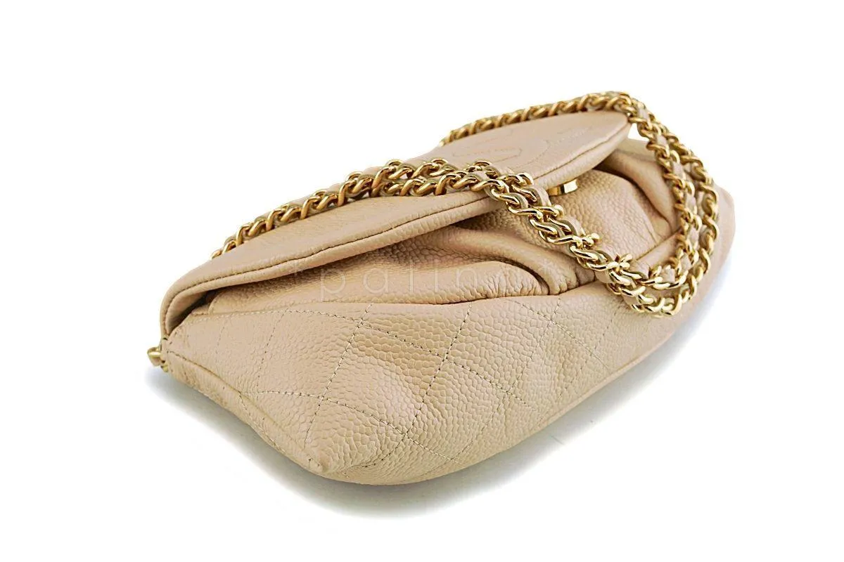 Chanel Beige Clair Caviar Half Moon WOC Wallet on Chain Flap Bag GHW