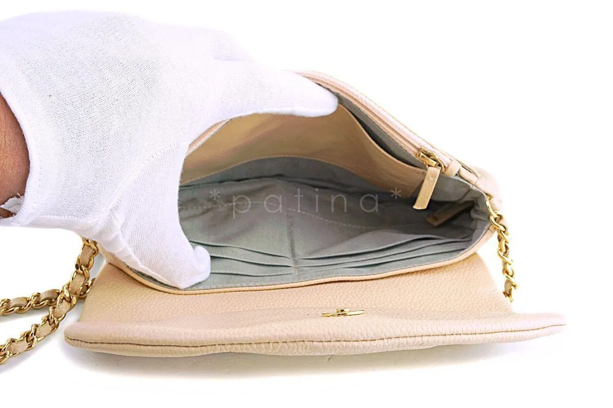 Chanel Beige Clair Caviar Half Moon WOC Wallet on Chain Flap Bag GHW