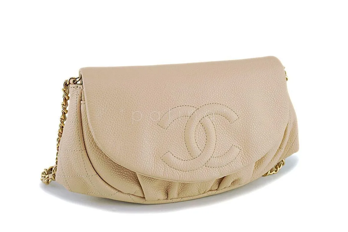 Chanel Beige Clair Caviar Half Moon WOC Wallet on Chain Flap Bag GHW