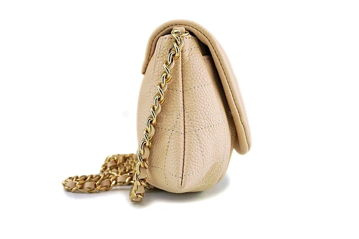 Chanel Beige Clair Caviar Half Moon WOC Wallet on Chain Flap Bag GHW