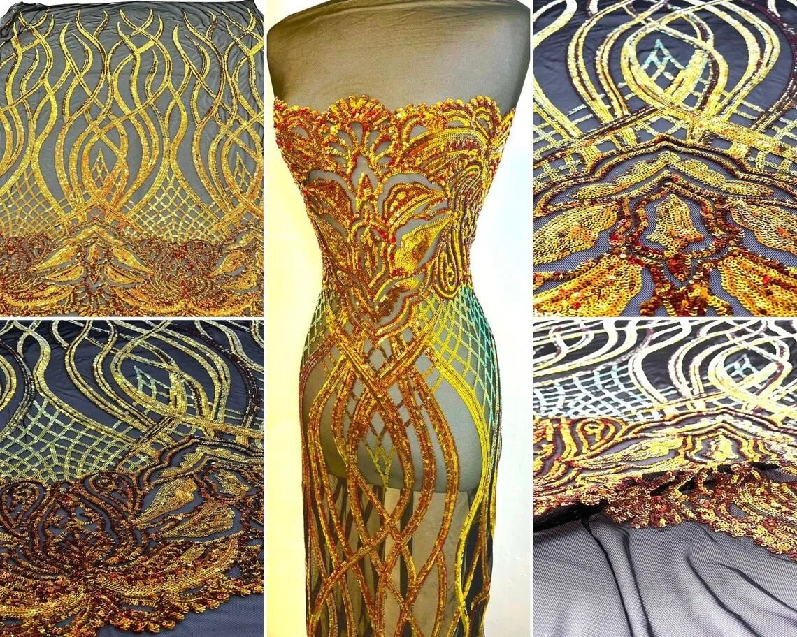 Charlotte Stretch Sequin Fabric | Embroidery Lace On Mesh