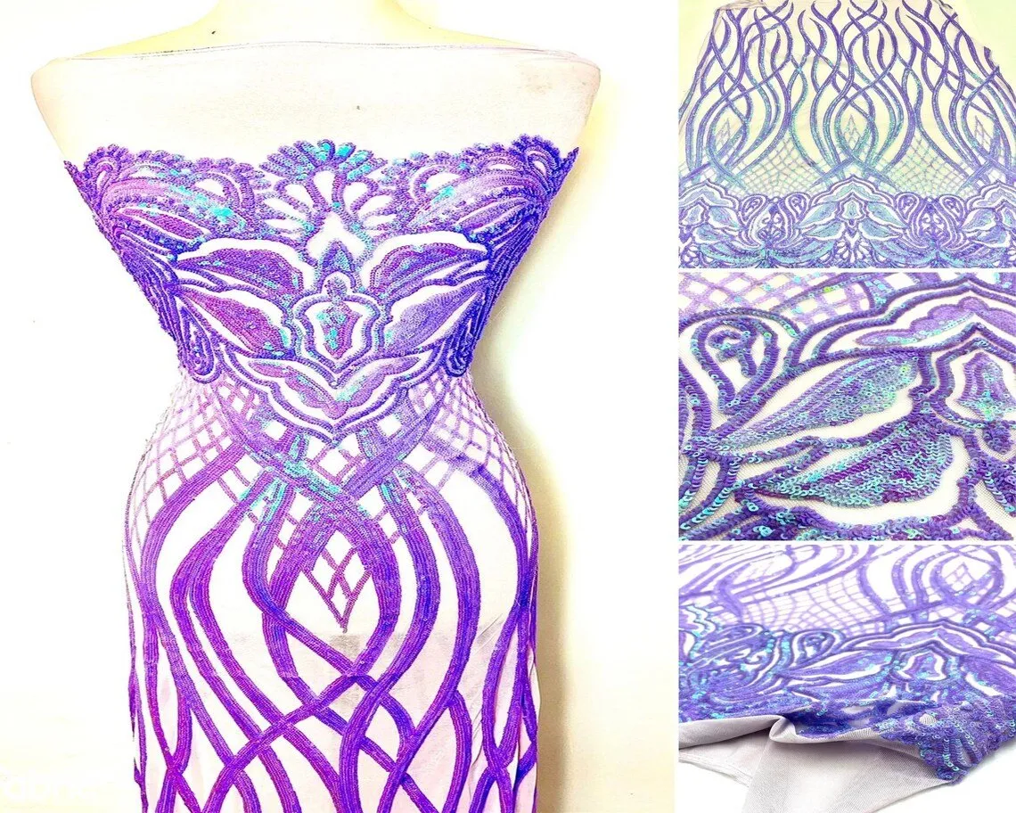 Charlotte Stretch Sequin Fabric | Embroidery Lace On Mesh