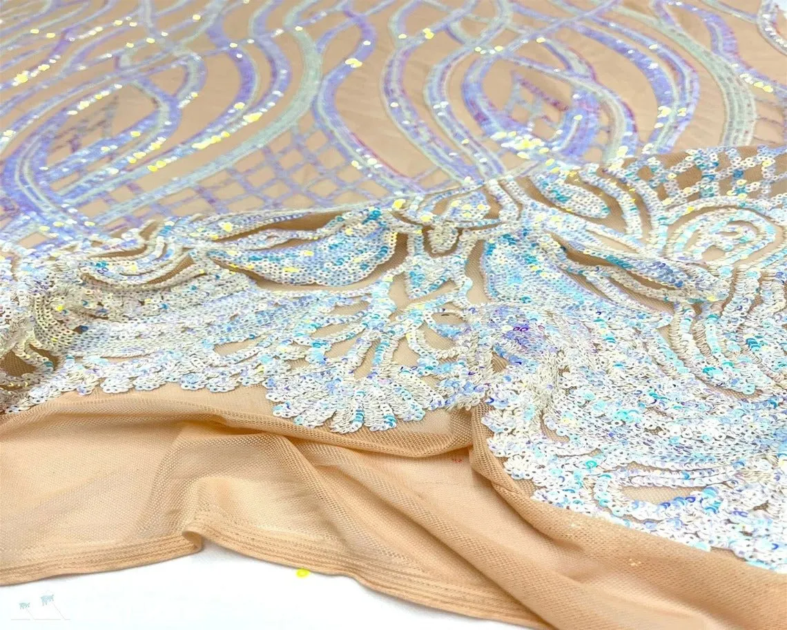 Charlotte Stretch Sequin Fabric | Embroidery Lace On Mesh