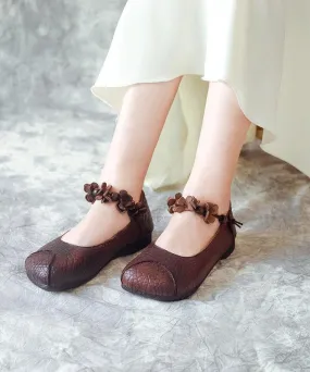 Chocolate Cowhide Leather Buckle Strap Loafers For Women Chocolate Cowhide Leather Buckle Strap Loafers For Women