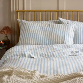 Coastal Blue Pembroke Stripe 100% Linen Pillowcase Pair Coastal Blue Pembroke Stripe 100% Linen Pillowcase Pair
