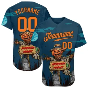 Custom 3D Pattern Halloween Pumpkins Horror Night Authentic Baseball Jersey Custom 3D Pattern Halloween Pumpkins Horror Night Authentic Baseball Jersey