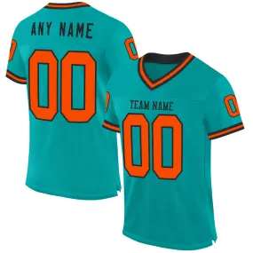 Custom Aqua Orange-Black Mesh Authentic Throwback Football Jersey Custom Aqua Orange-Black Mesh Authentic Throwback Football Jersey