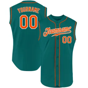 Custom Aqua Orange-White Authentic Sleeveless Baseball Jersey Custom Aqua Orange-White Authentic Sleeveless Baseball Jersey