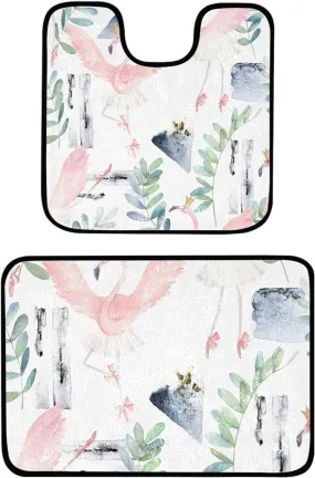 Dancing Flamingo Toilet Mat Set Dancing Flamingo Toilet Mat Set
