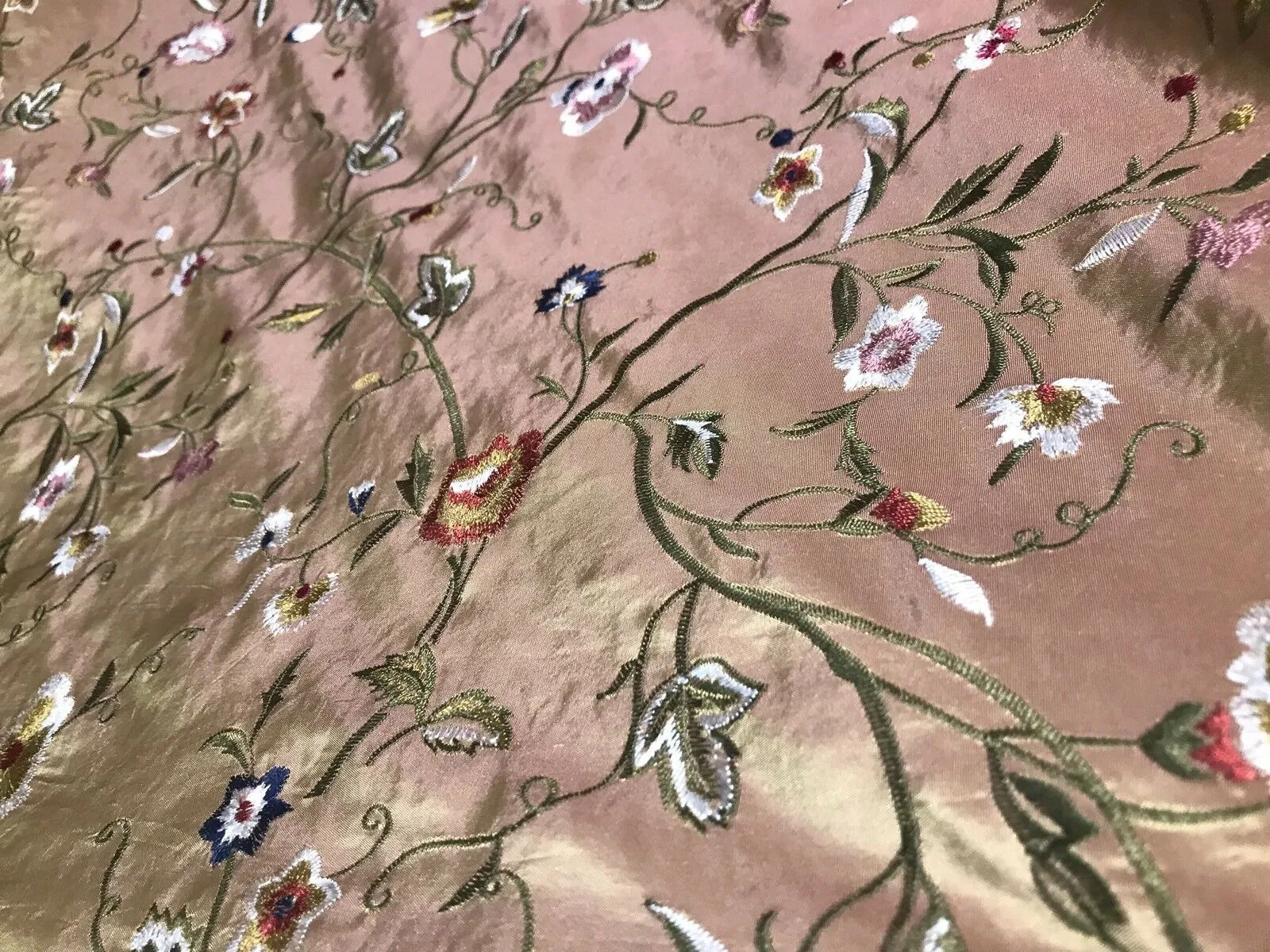 Designer 100% Silk Taffeta Interior Design Fabric - Rose Gold Iridescent