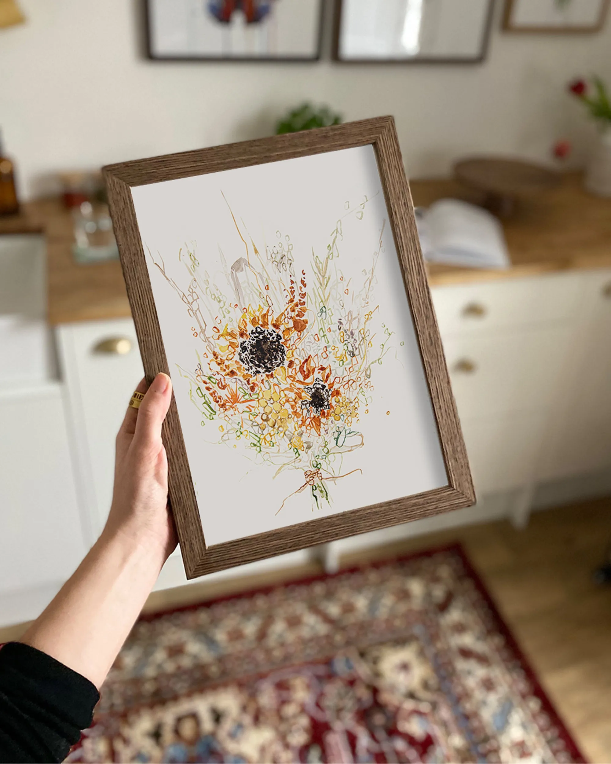 Dried Sunflower Bouquet Wall Art Print
