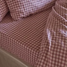 Elderberry Gingham 100% Linen Fitted Sheet Elderberry Gingham 100% Linen Fitted Sheet