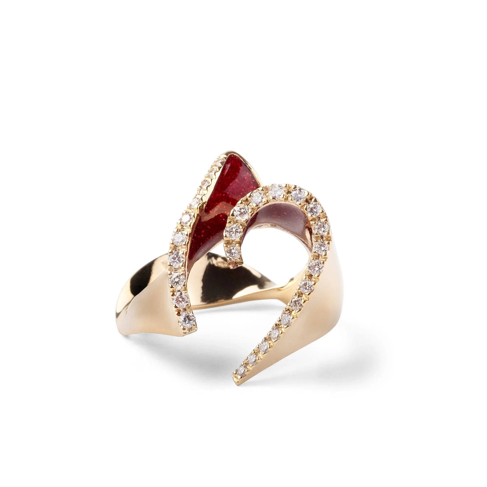 Enamel and Diamond 18k yellow gold ring