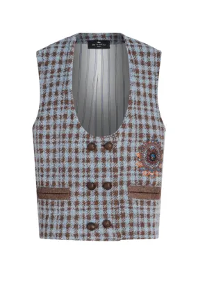 Etro Embroidered Houndstooth Waistcoat - Blue Etro Embroidered Houndstooth Waistcoat - Blue