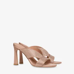 Evening Rhinestone Heeled Satin Mules Evening Rhinestone Heeled Satin Mules