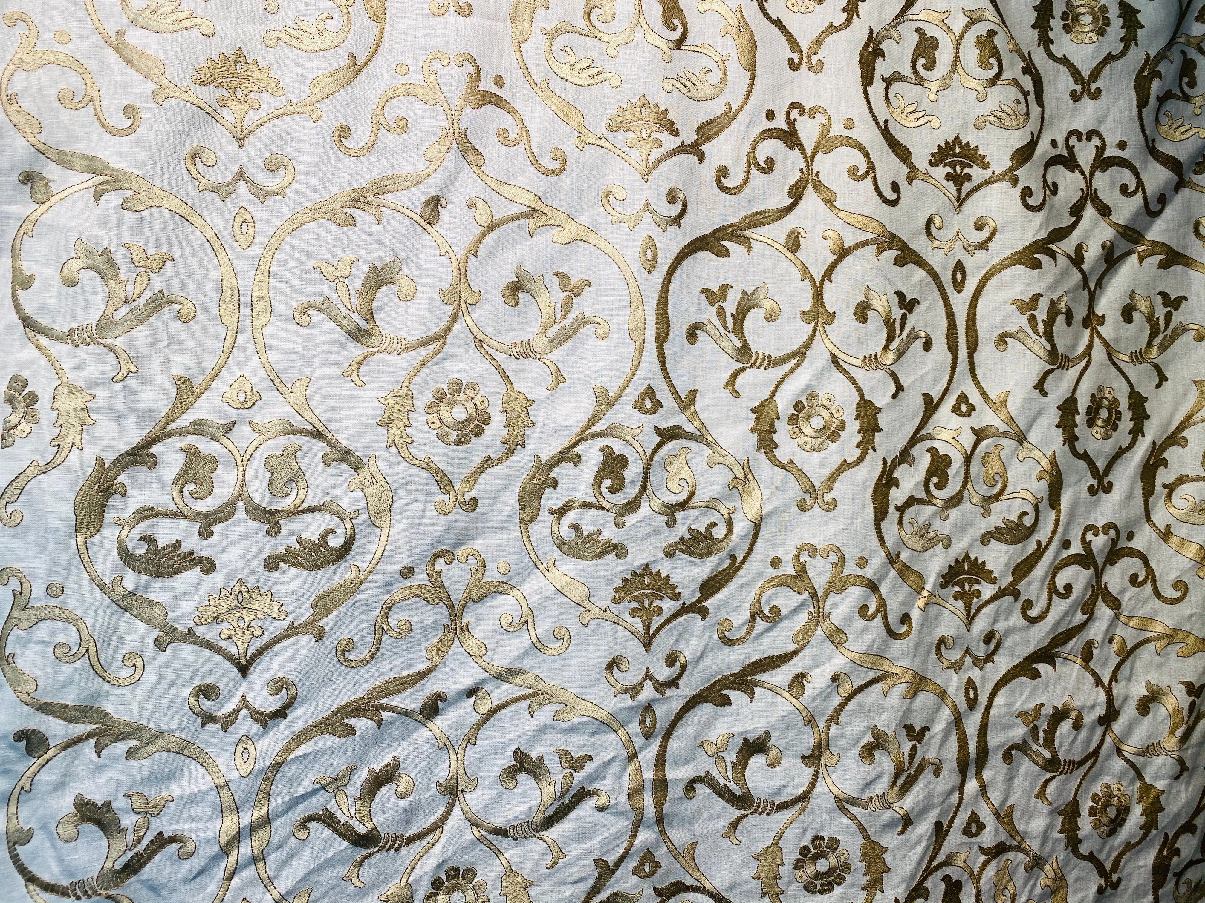 Fat Quarter: Duchess Dahlia Novelty Belgium Imported 100% Linen Embroidered Medallion Fabric Gold