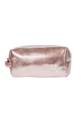 Faux Suede in Pink Champagne Rebel Makeup Bag with White Zipper Faux Suede in Pink Champagne Rebel Makeup Bag with White Zipper