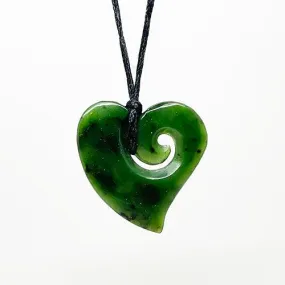 Genuine NZ Greenstone Curved Heart Necklace with Inner Koru Genuine NZ Greenstone Curved Heart Necklace with Inner Koru