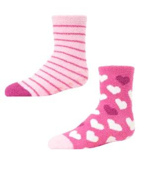 Girls' 2 Pair Pack Fuzzy Heart Non-Skid Socks Girls' 2 Pair Pack Fuzzy Heart Non-Skid Socks