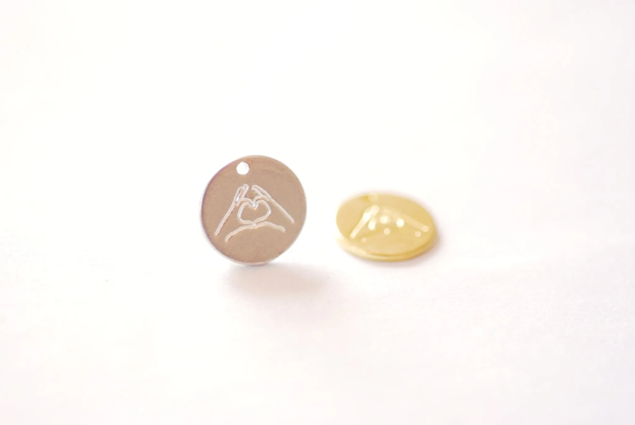 Hand Gesture Love Sign Charm - 925 Sterling Silver 18k Gold Heart shaped hand Sign language Best Friends charms Korean love Finger love 550
