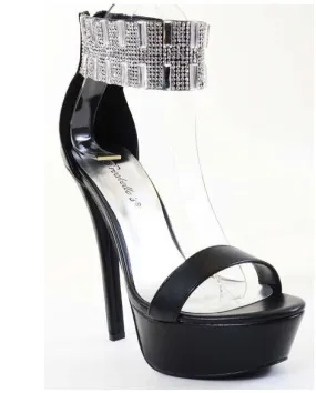 Jeweled Black Metallic Anklet Open Toe Platform Heels Fourever Funky Jeweled Black Metallic Anklet Open Toe Platform Heels Fourever Funky