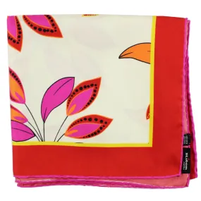 Kiton Scarf White Red Yellow Floral - Twill Silk Square Women Foulard Kiton Scarf White Red Yellow Floral - Twill Silk Square Women Foulard